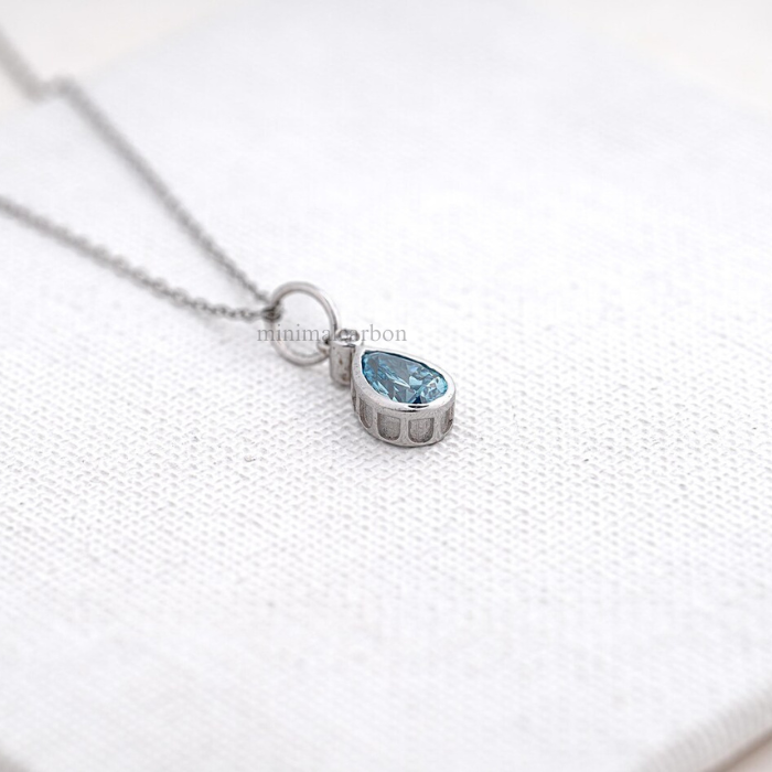 Blue Pear Shaped Lab Grown Diamond Bezel Set Pendant