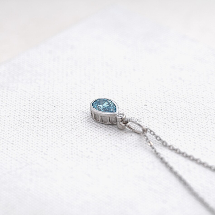 Blue Pear Shaped Lab Grown Diamond Bezel Set Pendant