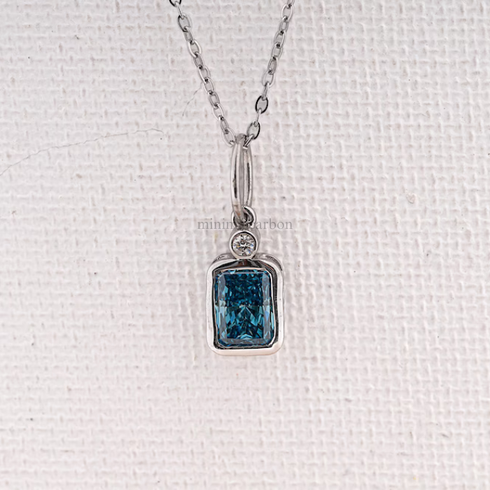 Blue Radiant Cut Lab Grown Diamond Pendant