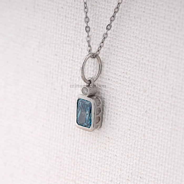 Blue Radiant Cut Lab Grown Diamond Pendant