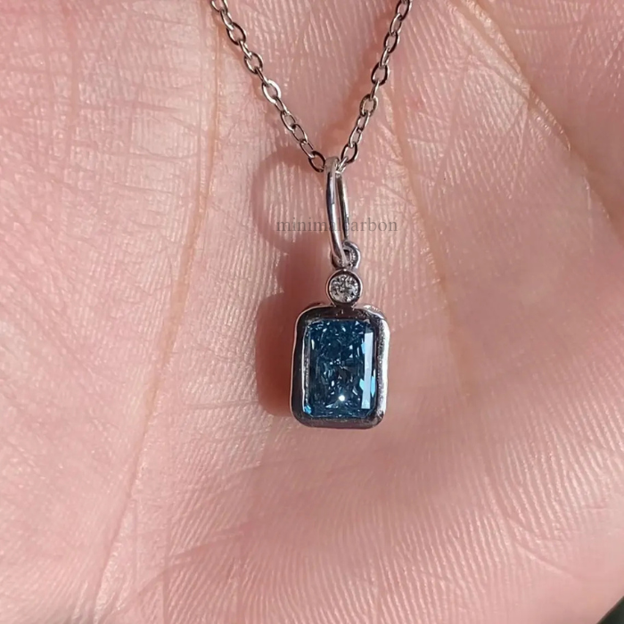 Blue Radiant Cut Lab Grown Diamond Pendant