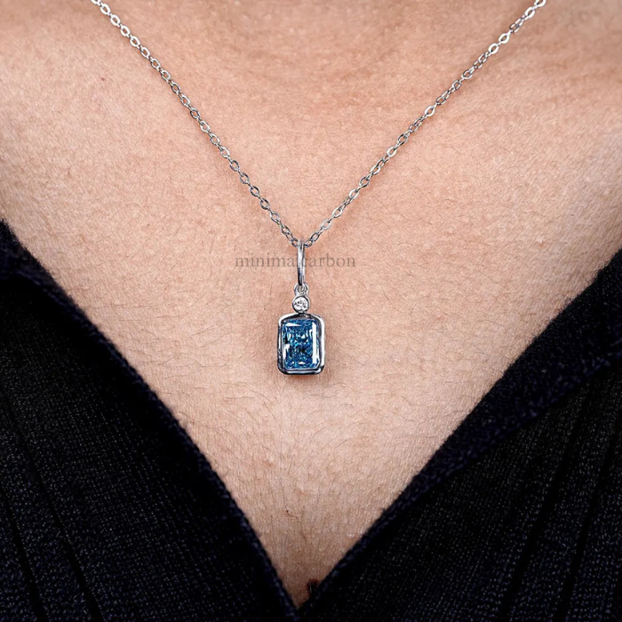 Blue Radiant Cut Lab Grown Diamond Pendant
