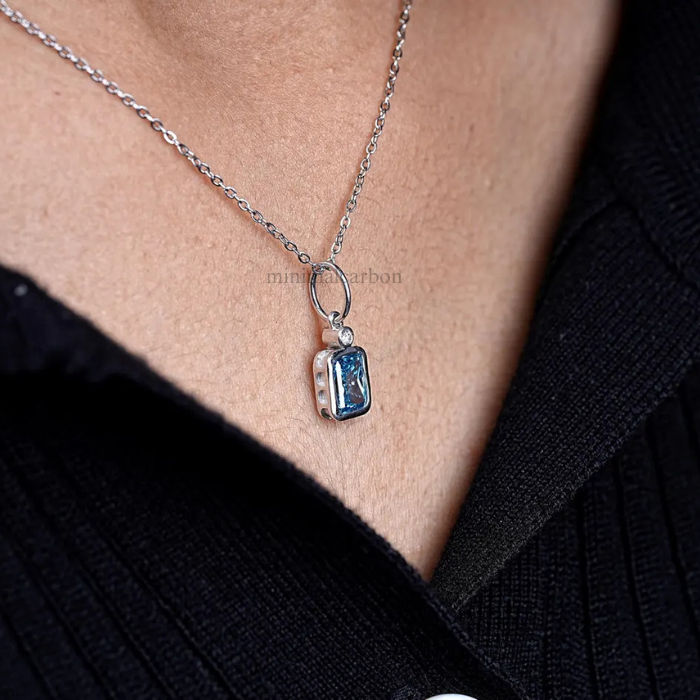 Blue Radiant Cut Lab Grown Diamond Pendant