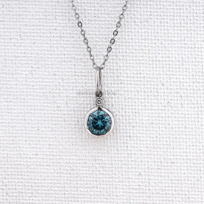 Blue Round Lab Grown Diamond Bezel Set Pendant