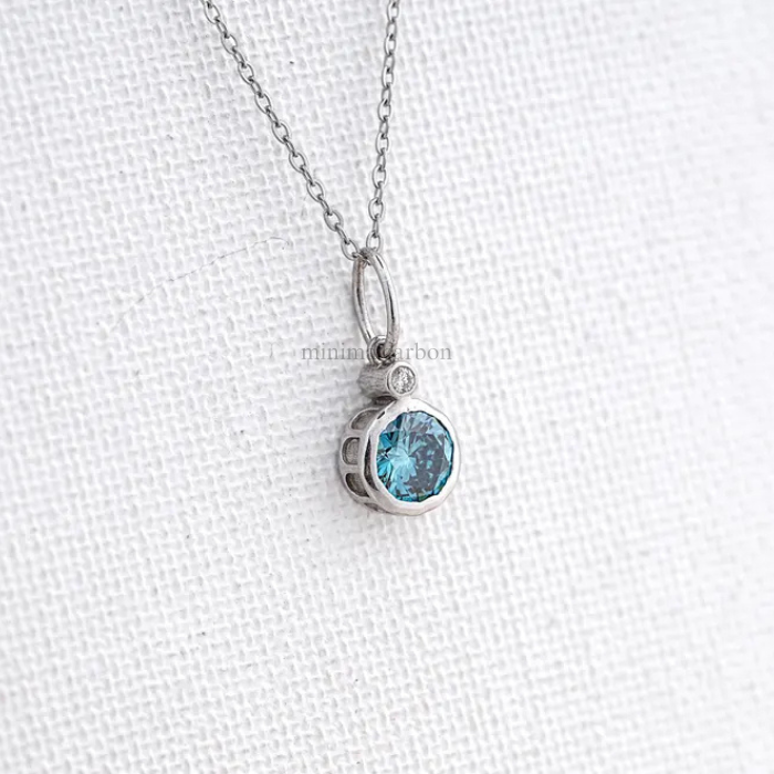 Blue Round Lab Grown Diamond Bezel Set Pendant