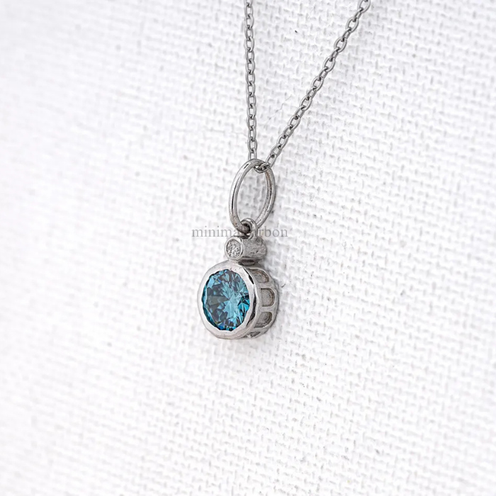 Blue Round Lab Grown Diamond Bezel Set Pendant