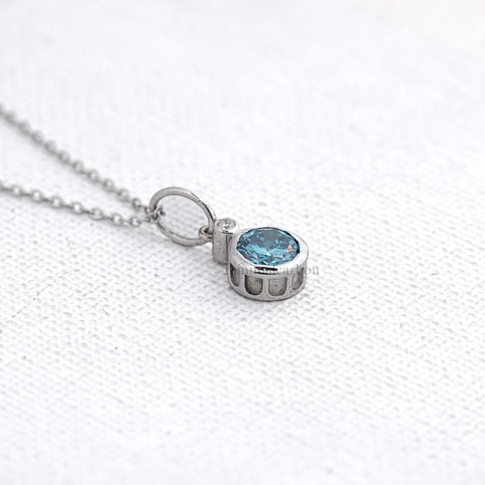 Blue Round Lab Grown Diamond Bezel Set Pendant