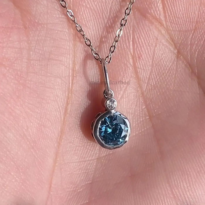 Blue Round Lab Grown Diamond Bezel Set Pendant
