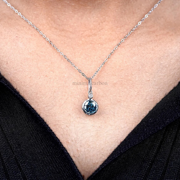 Blue Round Lab Grown Diamond Bezel Set Pendant