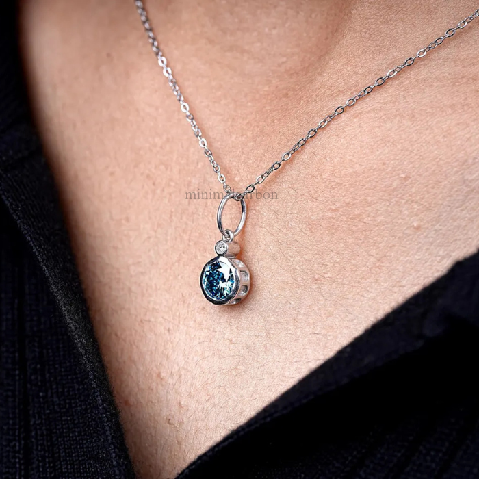 Blue Round Lab Grown Diamond Bezel Set Pendant