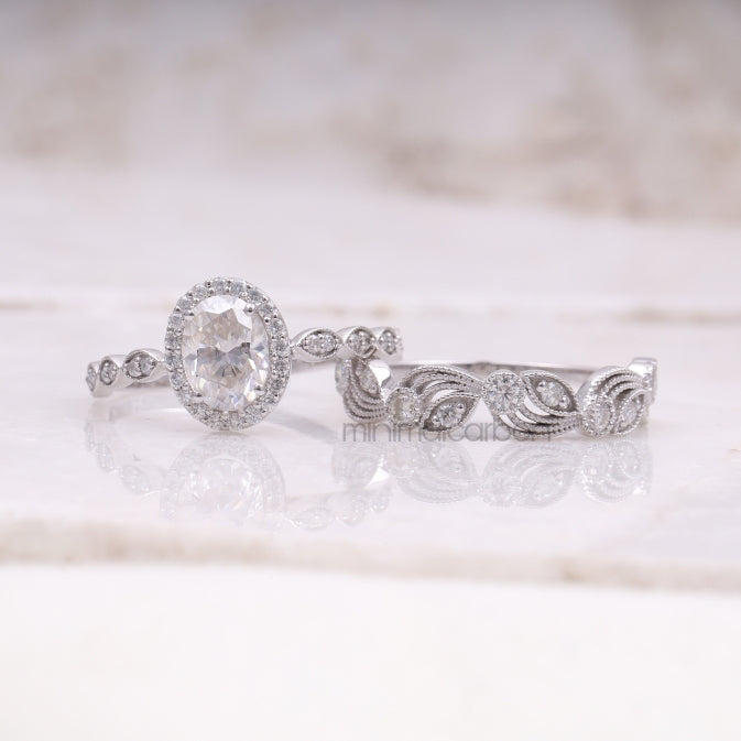 Oval Diamond Engagement Ring Set Bridal Ring Set