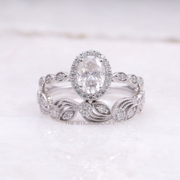 Oval Diamond Engagement Ring Set Bridal Ring Set