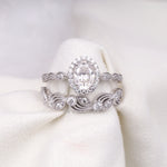 Load image into Gallery viewer, Oval Diamond Engagement Ring Set Bridal Ring Set
