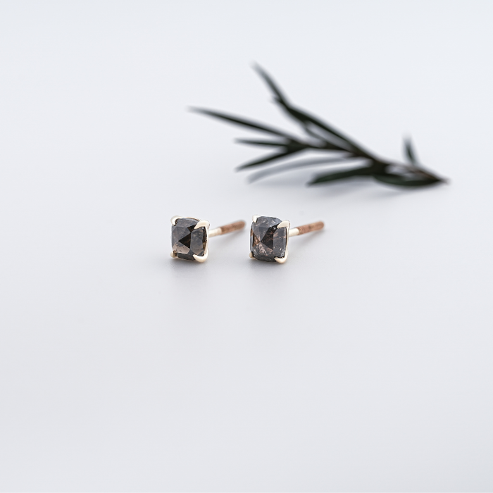 Brown Cushion Diamond Solitaire Stud