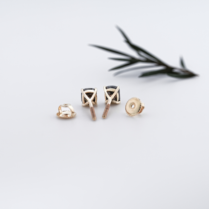 Brown Cushion Diamond Solitaire Stud