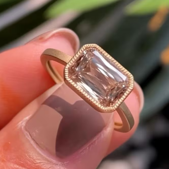 Satin Matte Finish Ring-Champagne Cushion Cut Ring