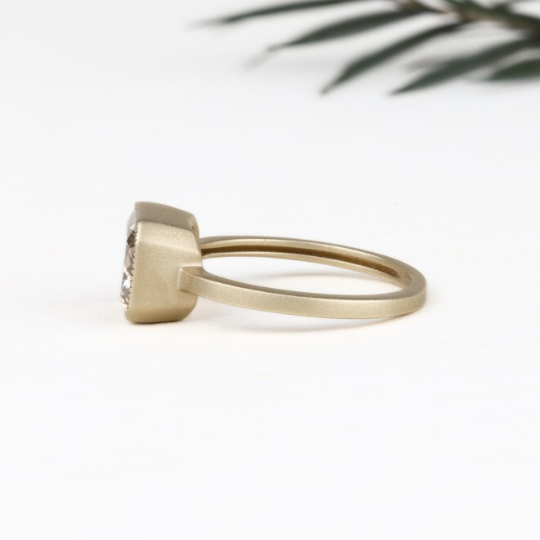 Satin Matte Finish Ring-Champagne Cushion Cut Ring
