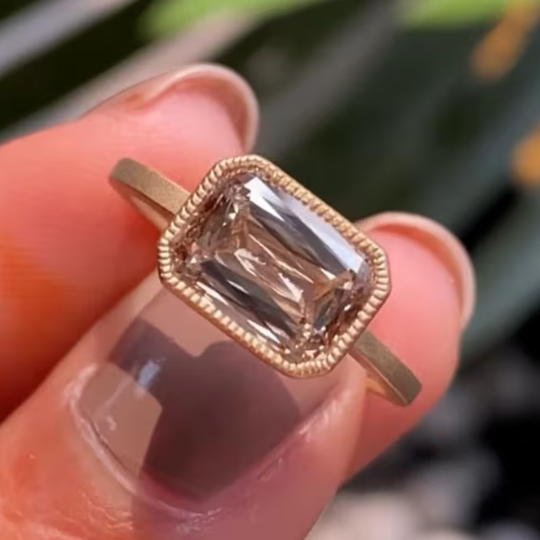 Satin Matte Finish Ring-Champagne Cushion Cut Ring