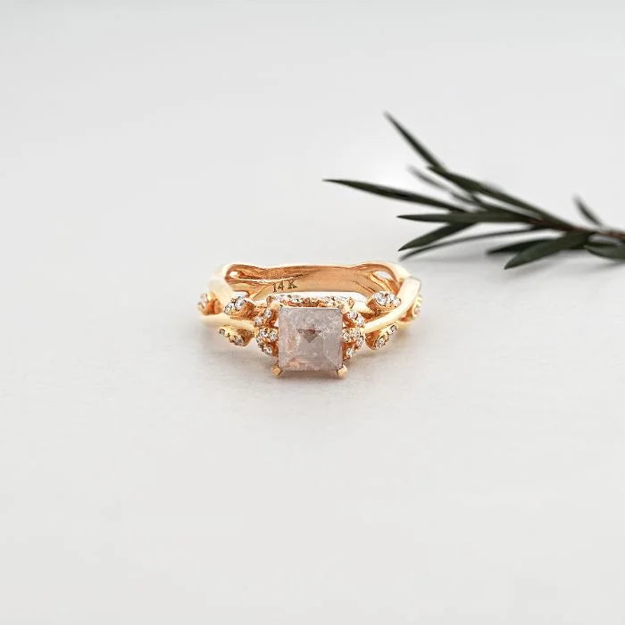 Chic Princess Cut Salt & Pepper Diamond Twig Ring