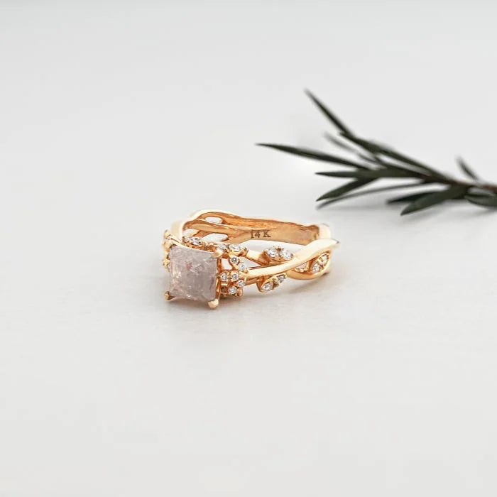 Chic Princess Cut Salt & Pepper Diamond Twig Ring