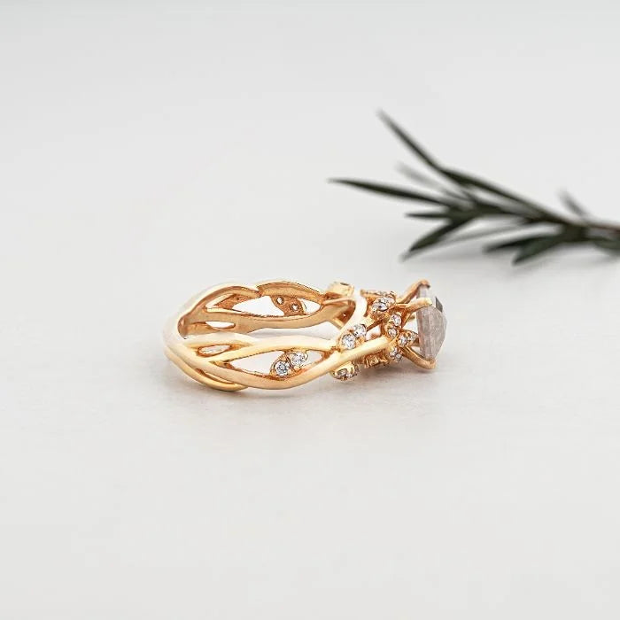 Chic Princess Cut Salt & Pepper Diamond Twig Ring