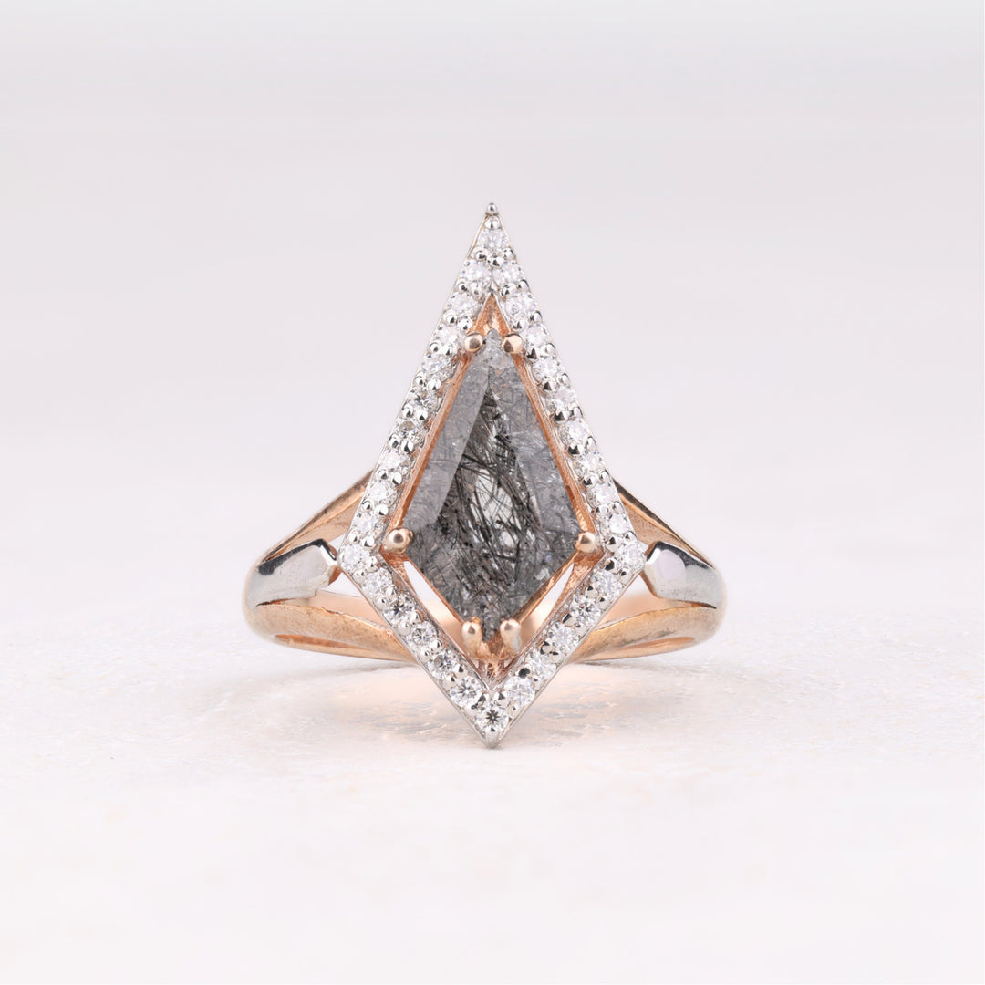 Kite Cut Natural Diamond Halo Engagement Ring