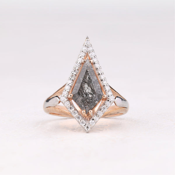 Kite Rutilated Quartz Engagement Ring Halo Ring