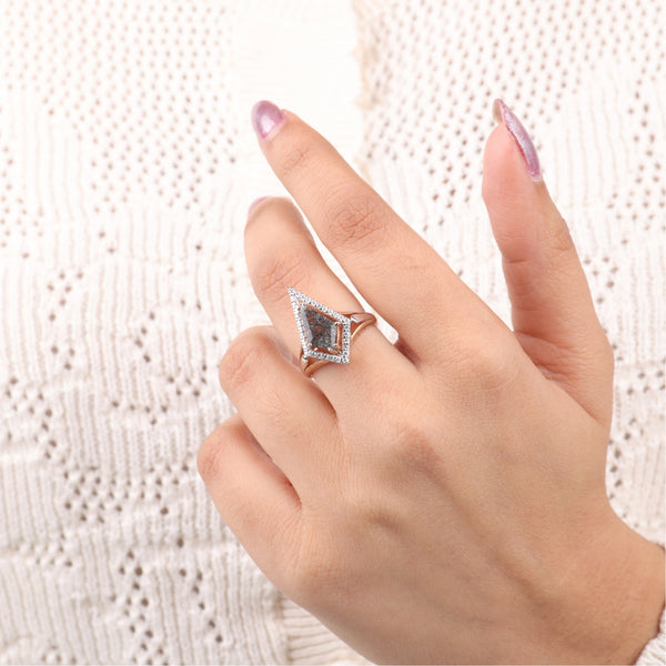 Kite Rutilated Quartz Engagement Ring Halo Ring