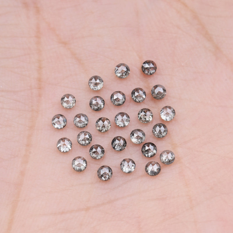 1 CT - 2.5 MM - Salt And Pepper Round Rose Cut Diamond - Minimal Carbon
