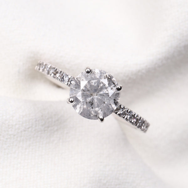 Salt And Pepper Round Brilliant Diamond Ring
