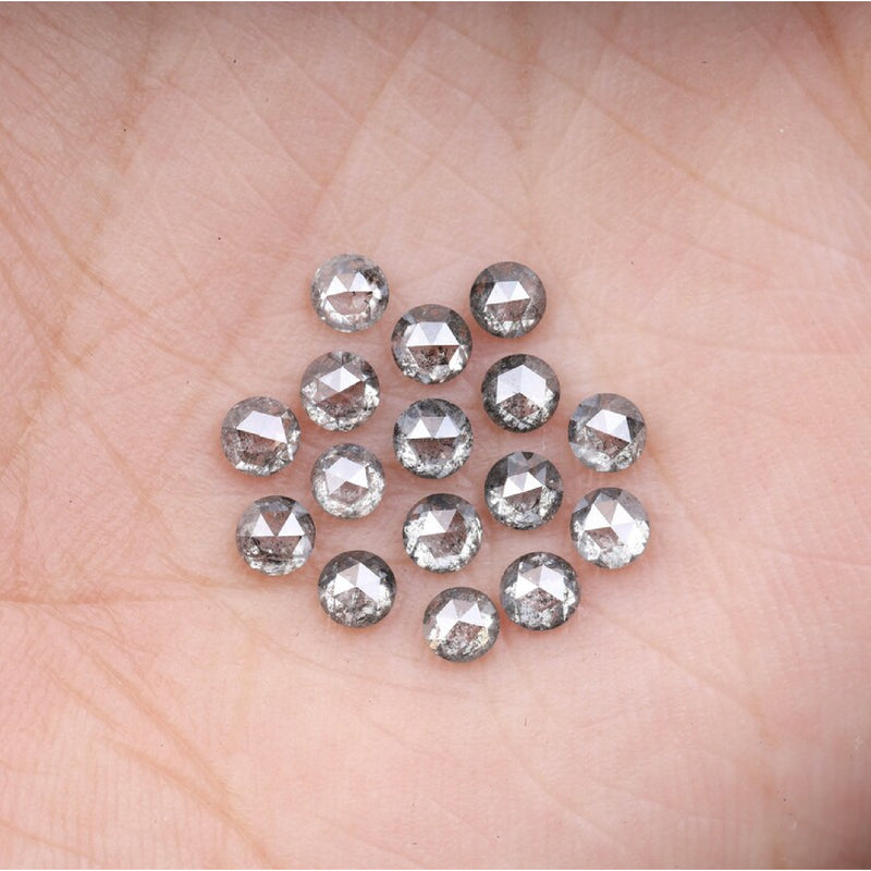 1 CT - 3.5 MM - Salt And Pepper Round Rose Cut Diamond - Minimal Carbon