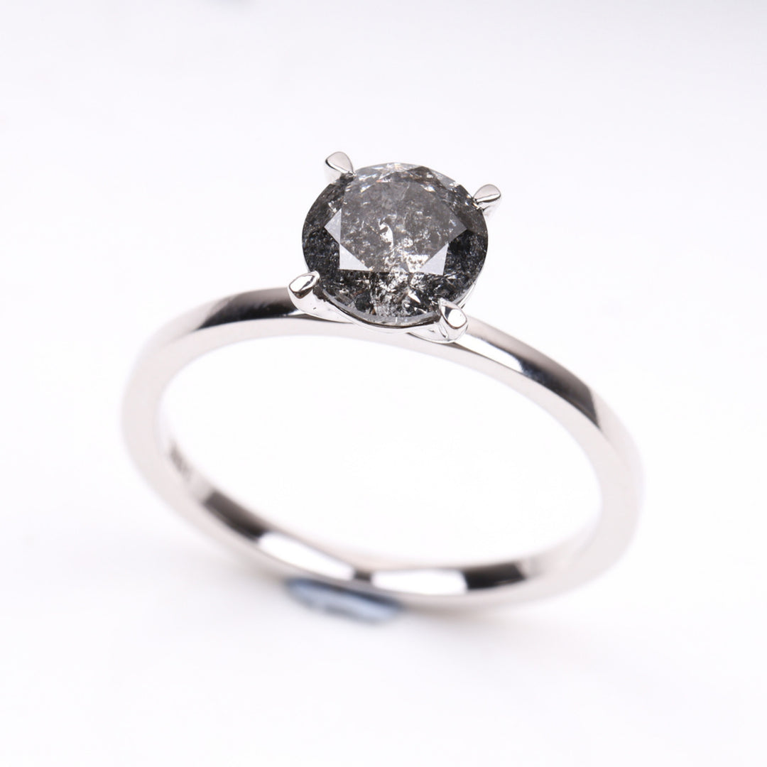 Round Cut Salt and Pepper Diamond Wedding Ring