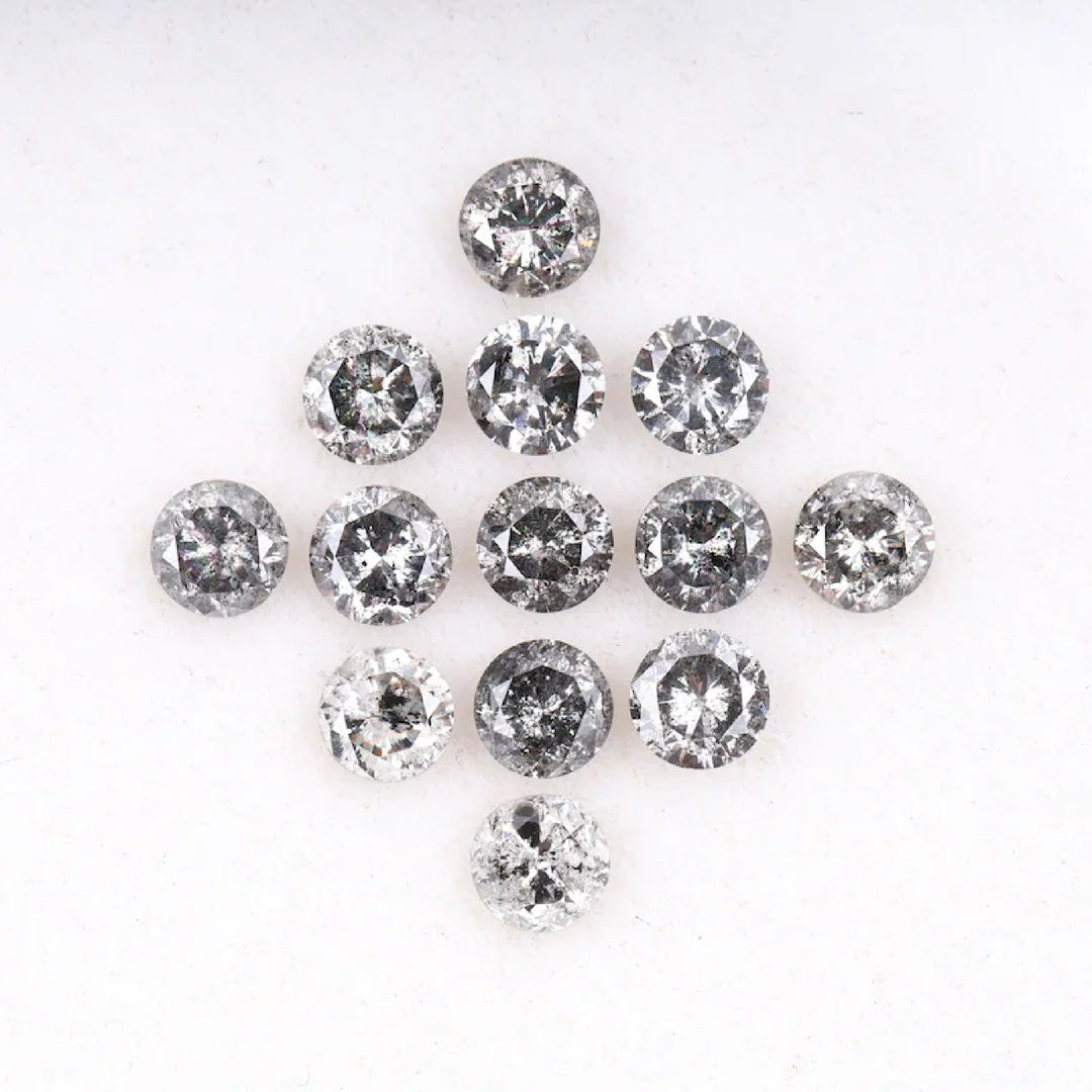 3.6 To 4.0 MM - Salt And Pepper Round Brilliant Cut Diamond - Minimal Carbon