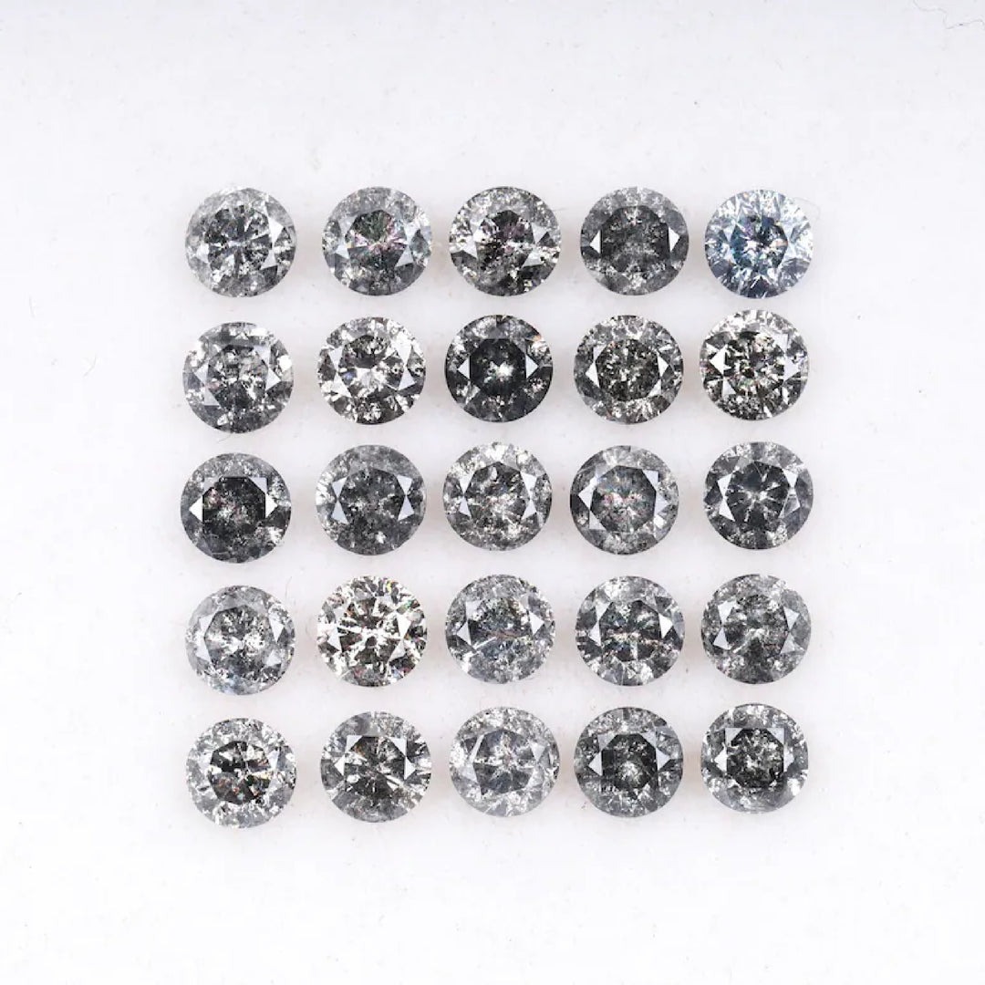 2.1 To 2.5 MM - Salt And Pepper Round Brilliant Cut Diamond - Minimal Carbon