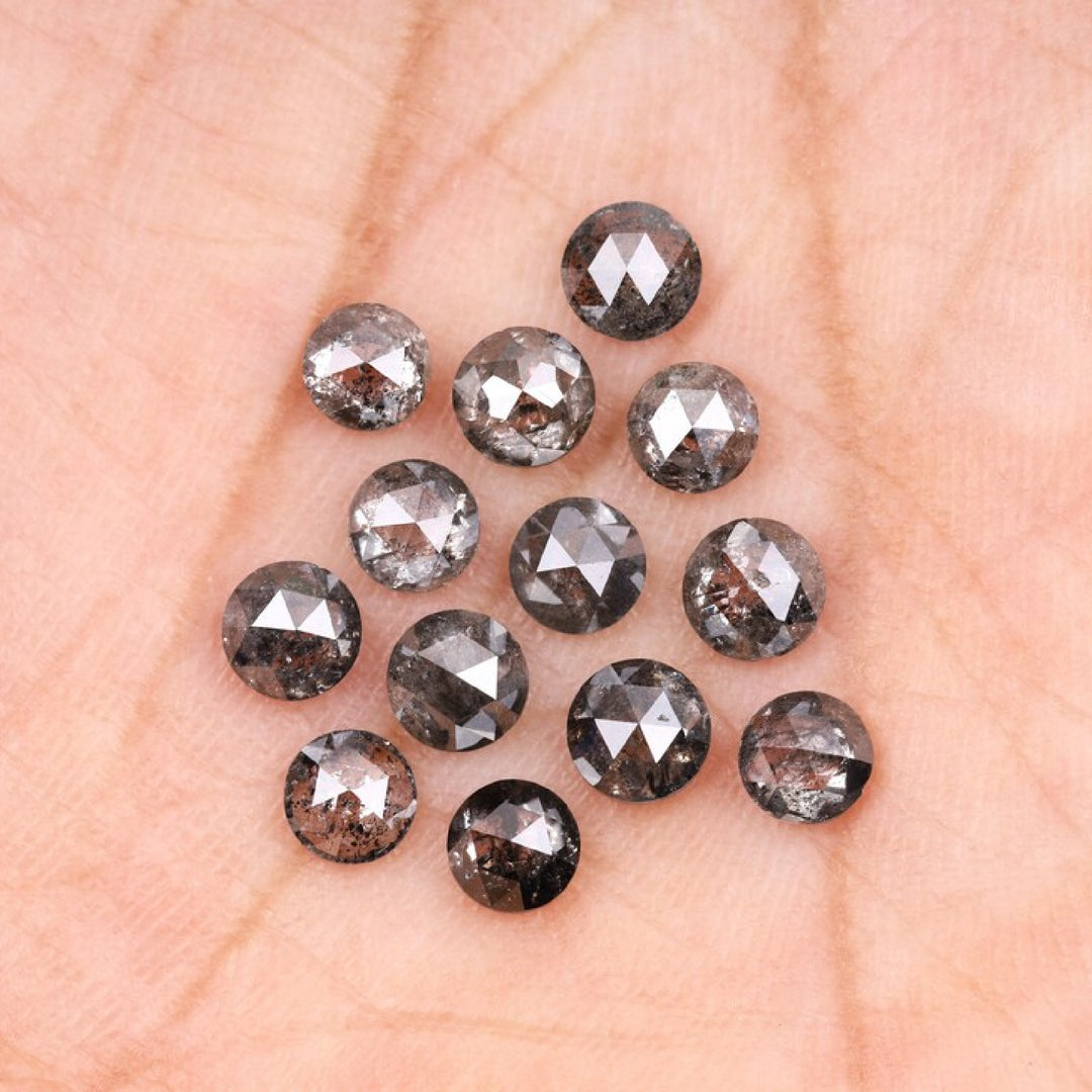1 CT - 4.0 MM - Salt And Pepper Round Rose Cut Diamond - Minimal Carbon