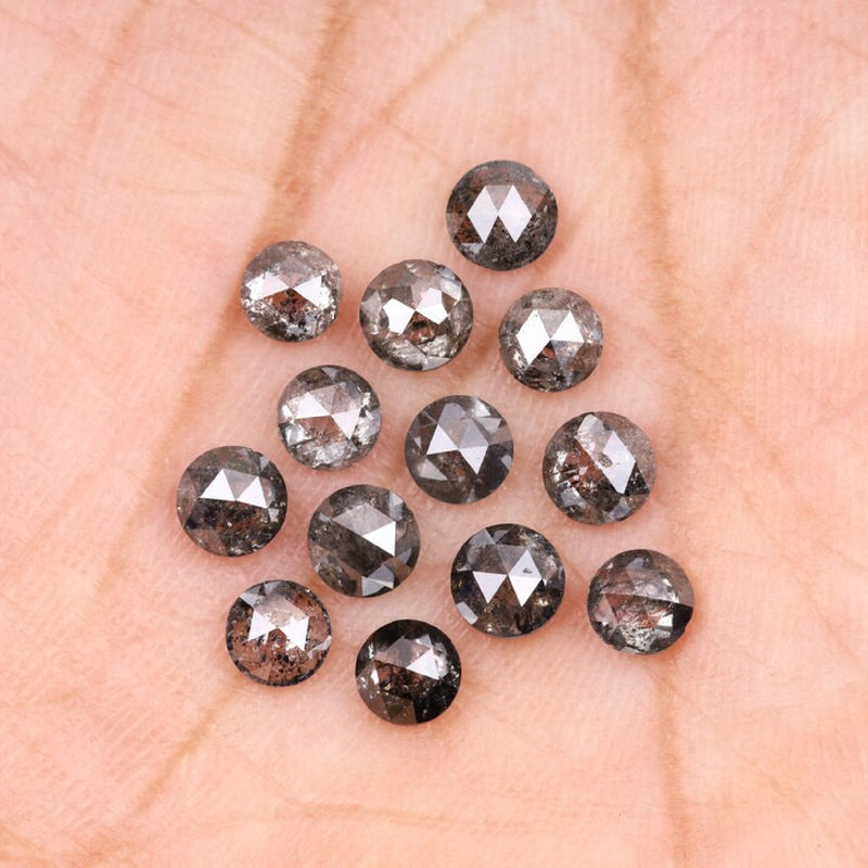 1 CT - 4.0 MM - Salt And Pepper Round Rose Cut Diamond - Minimal Carbon