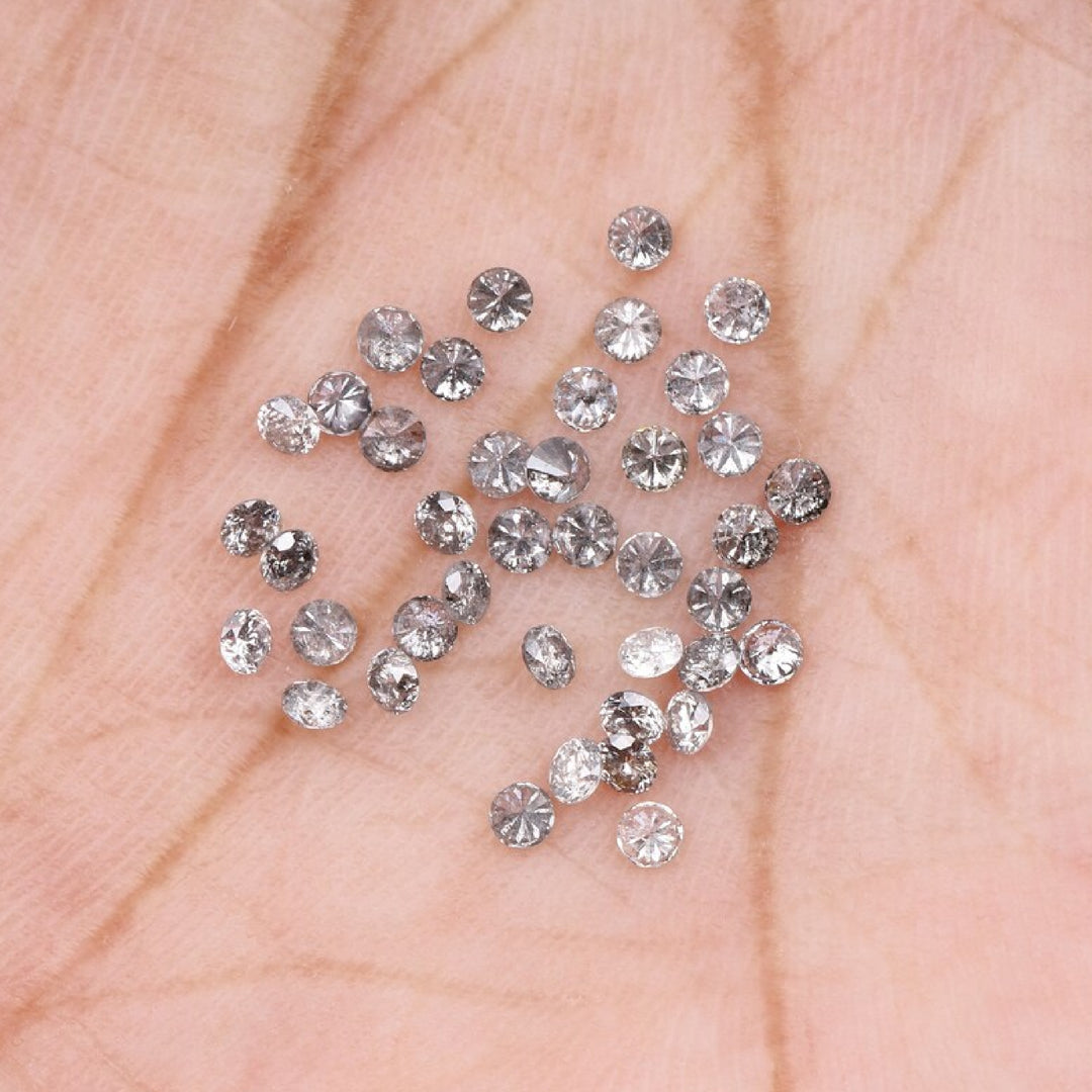 1.1 To 1.5 MM - Salt And Pepper Round Brilliant Cut Diamond - Minimal Carbon