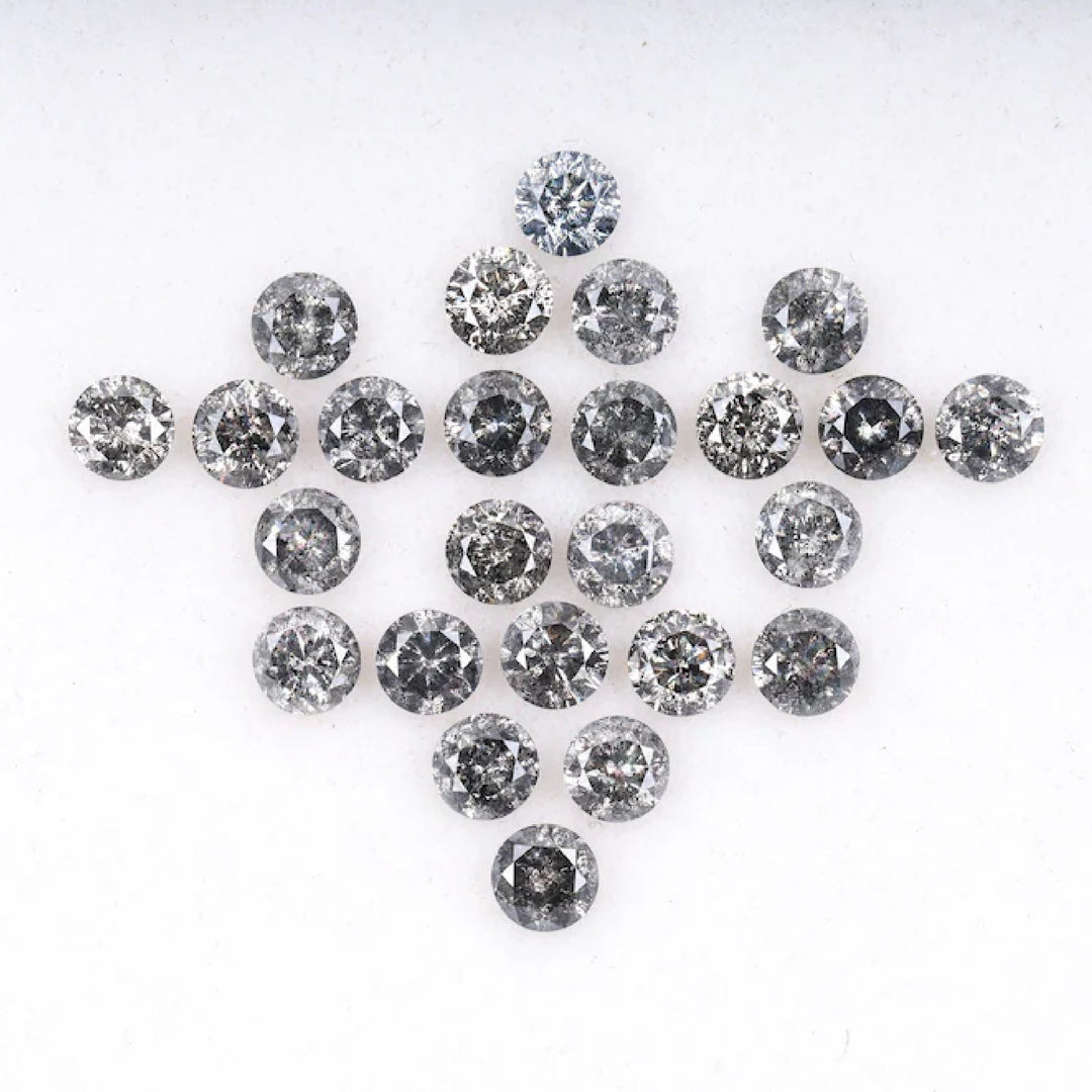 2.1 To 2.5 MM - Salt And Pepper Round Brilliant Cut Diamond - Minimal Carbon