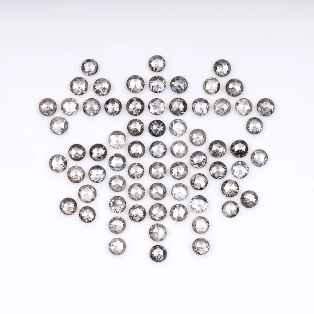 1 CT - 1.5 MM - Salt And Pepper Round Rose Cut Diamond - Minimal Carbon