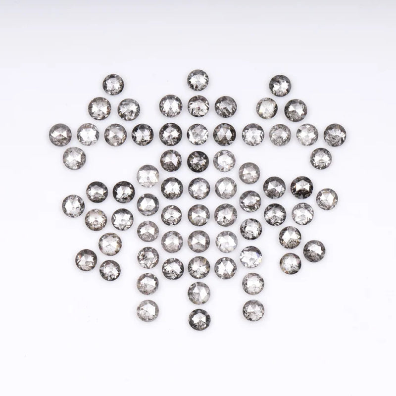 1 CT - 1.5 MM - Salt And Pepper Round Rose Cut Diamond - Minimal Carbon