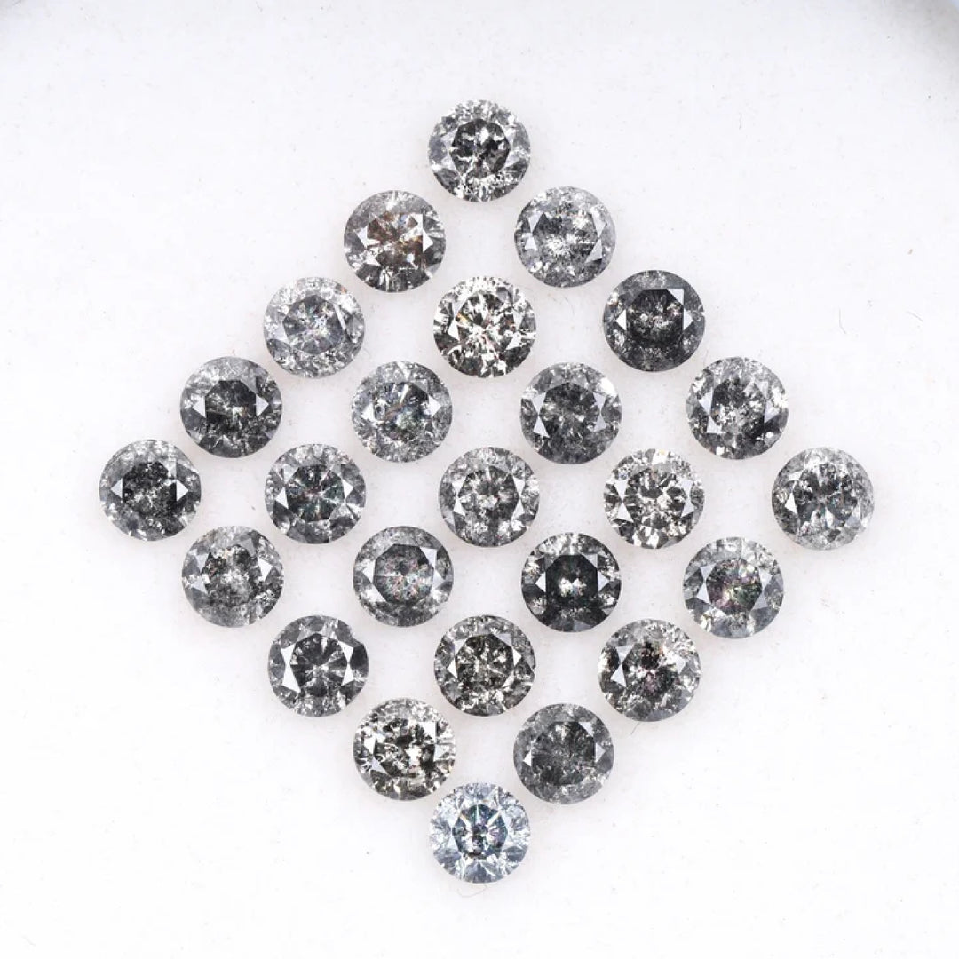 2.1 To 2.5 MM - Salt And Pepper Round Brilliant Cut Diamond - Minimal Carbon