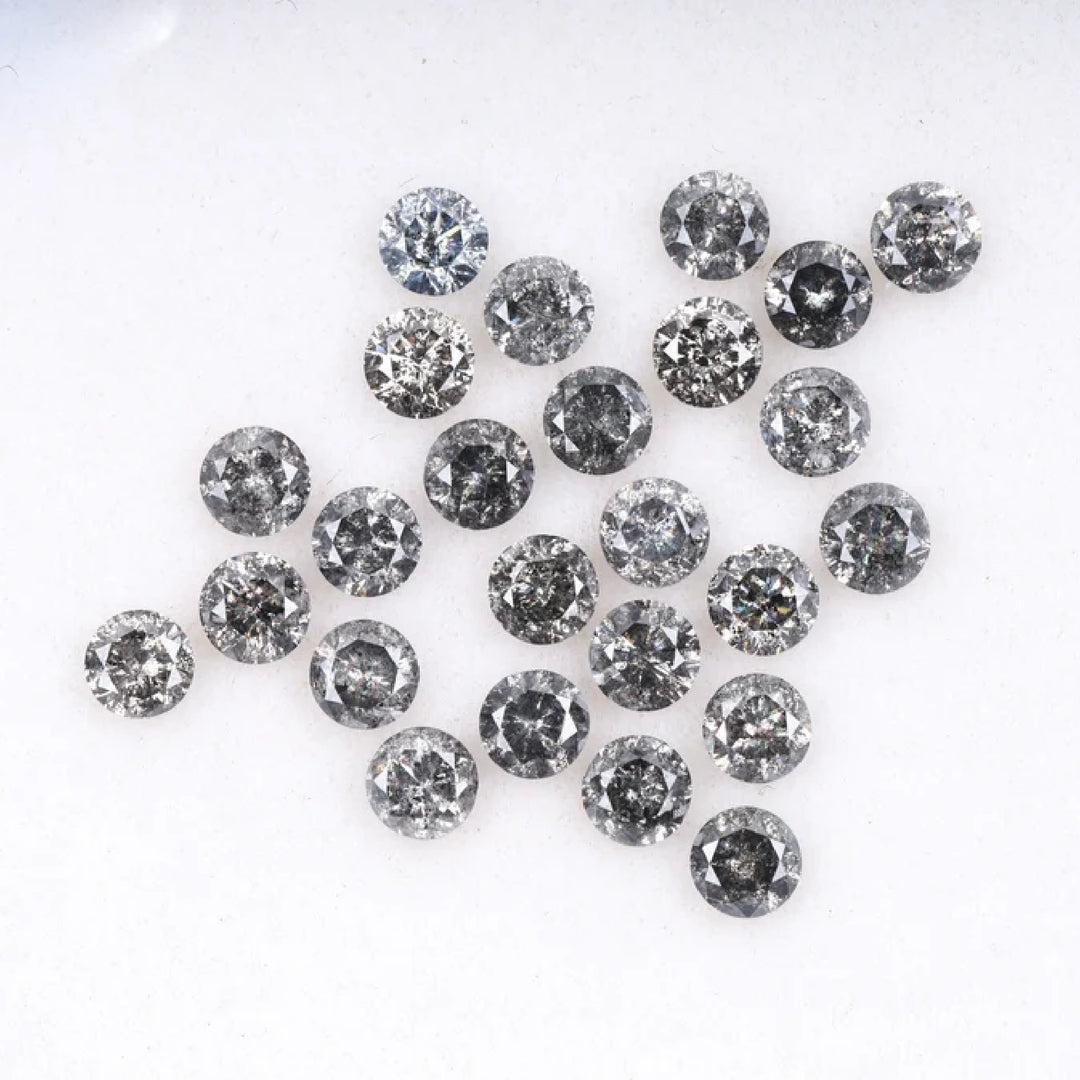 2.1 To 2.5 MM - Salt And Pepper Round Brilliant Cut Diamond - Minimal Carbon