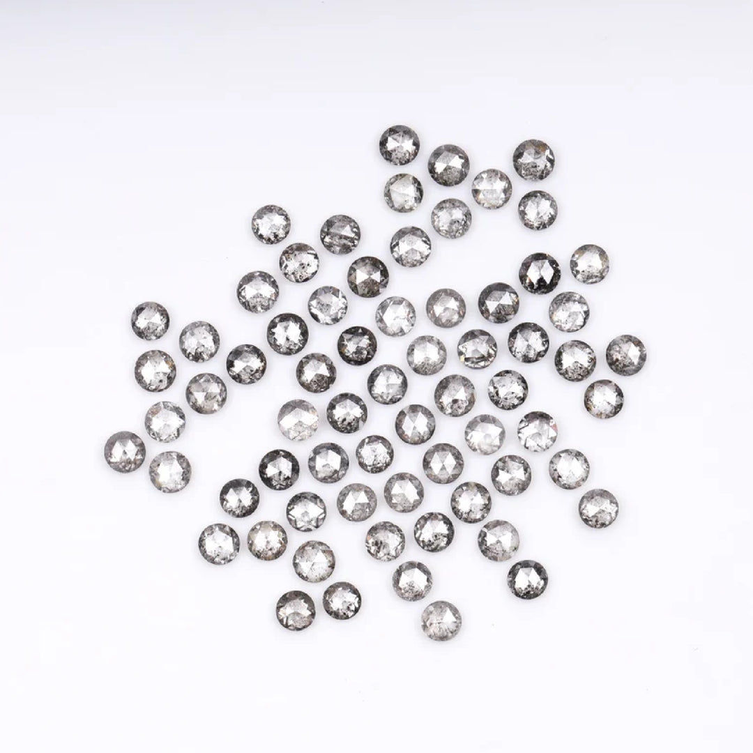 1 CT - 1.5 MM - Salt And Pepper Round Rose Cut Diamond - Minimal Carbon
