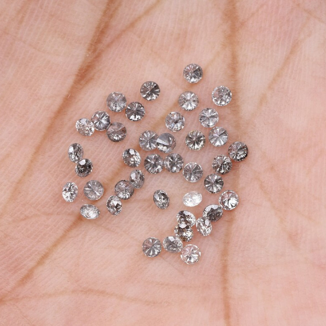 1.1 To 1.5 MM - Salt And Pepper Round Brilliant Cut Diamond - Minimal Carbon