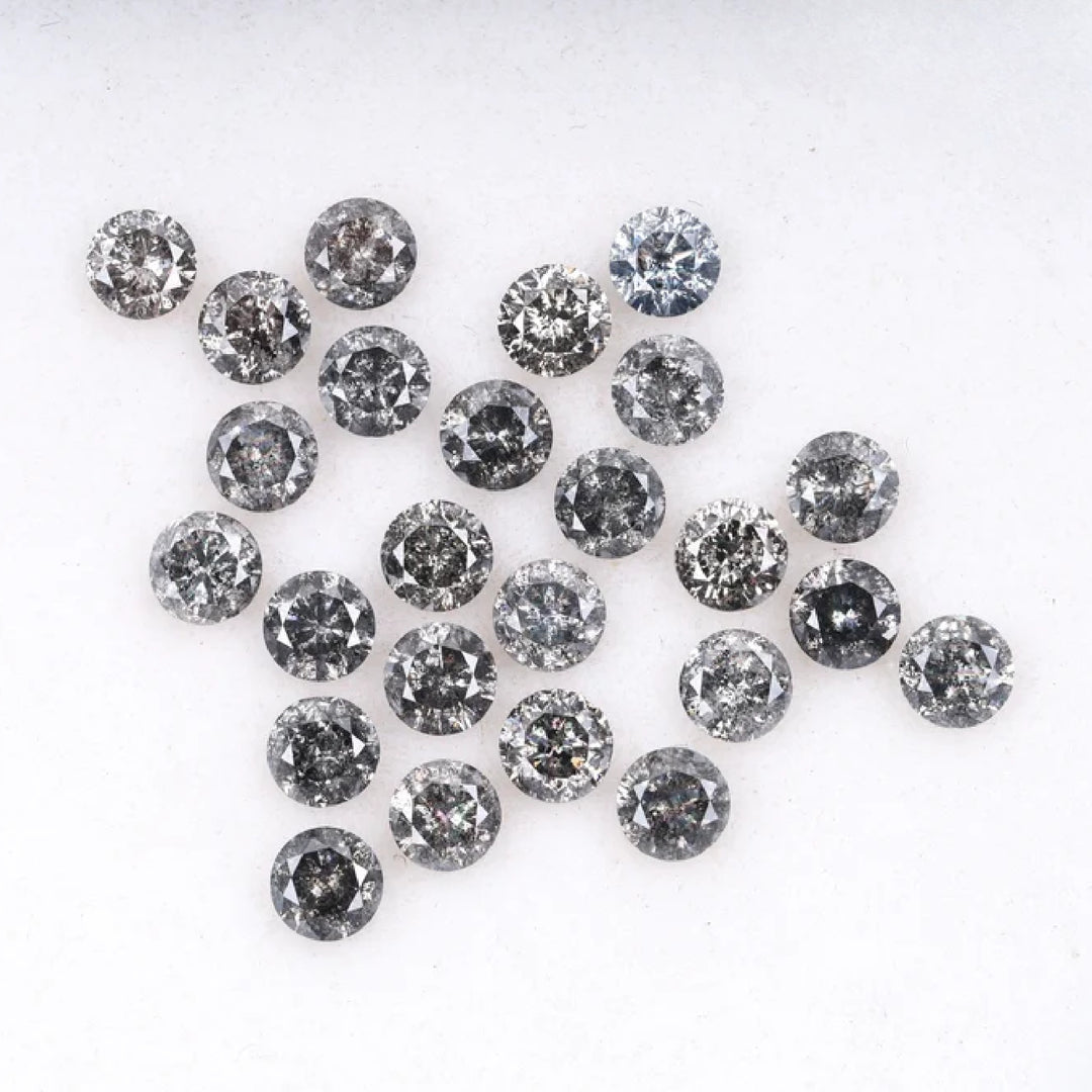 2.1 To 2.5 MM - Salt And Pepper Round Brilliant Cut Diamond - Minimal Carbon