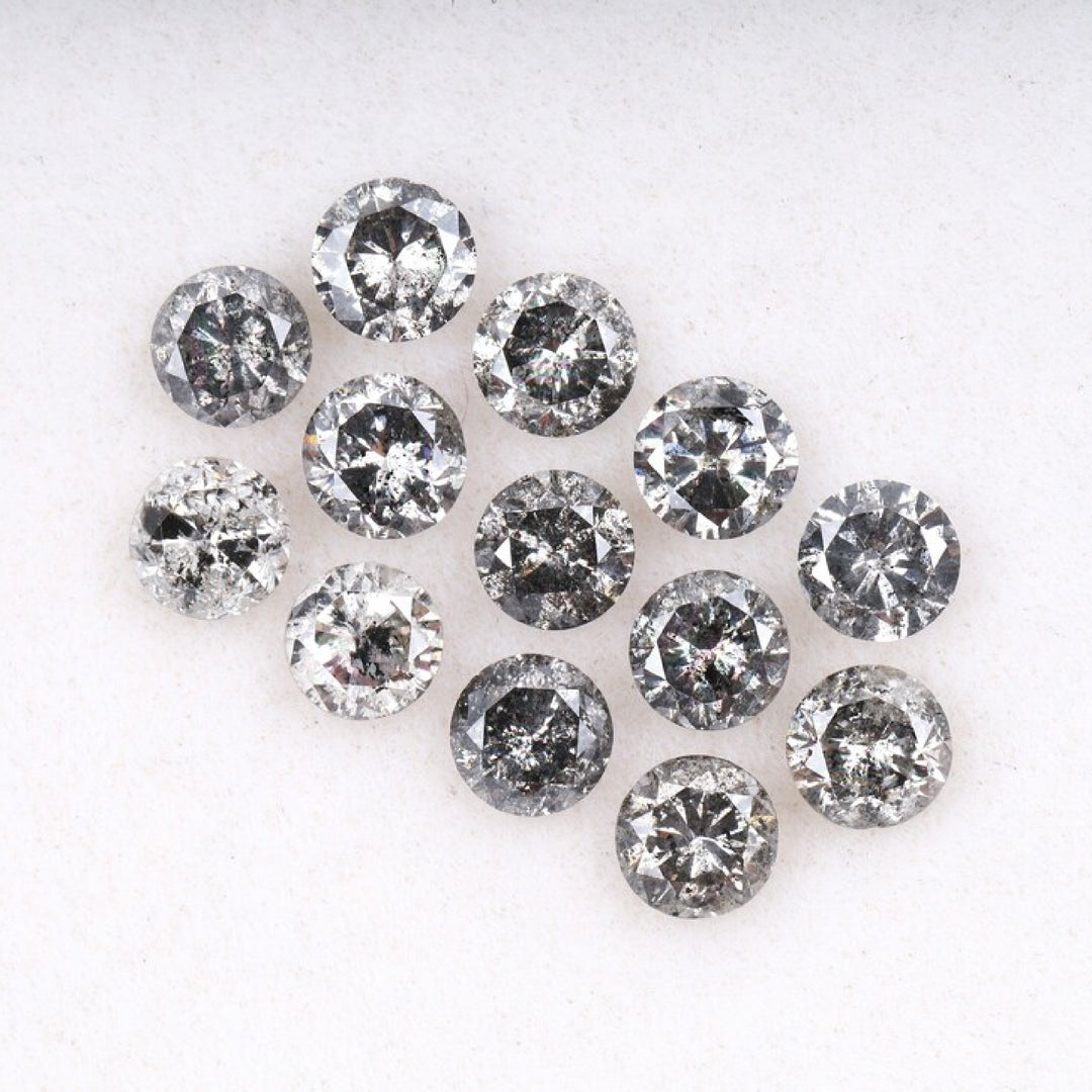 3.6 To 4.0 MM - Salt And Pepper Round Brilliant Cut Diamond - Minimal Carbon