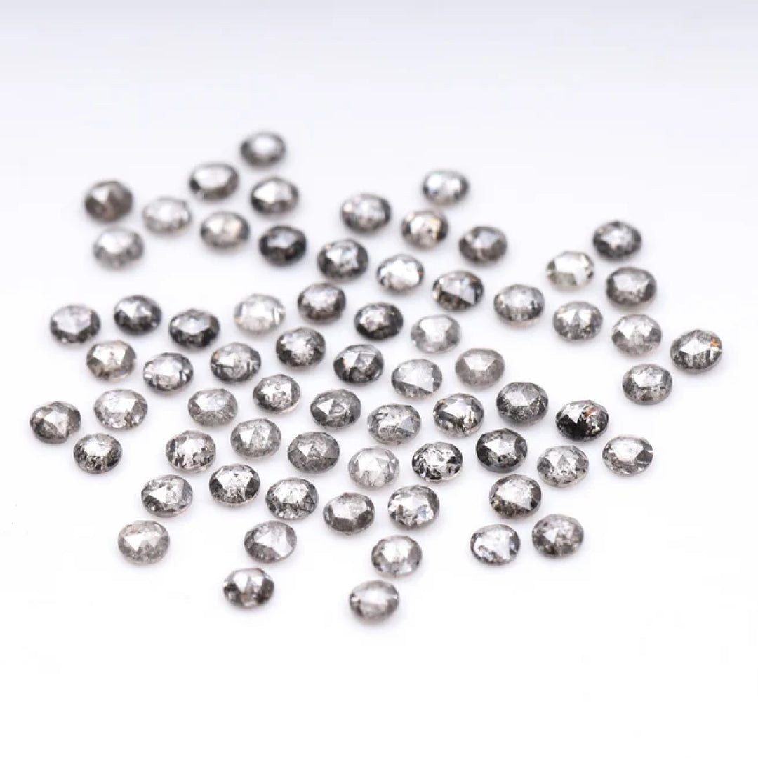 1 CT - 1.5 MM - Salt And Pepper Round Rose Cut Diamond - Minimal Carbon