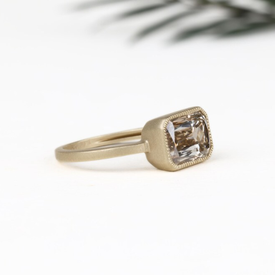 Satin Matte Finish Ring-Champagne Cushion Cut Ring