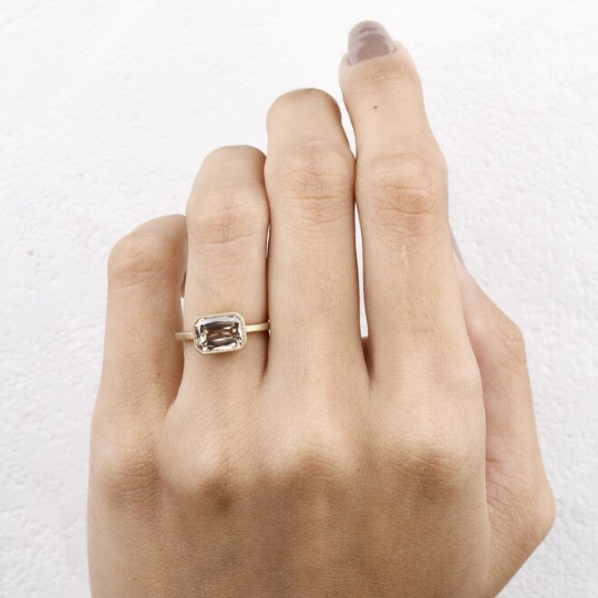 Satin Matte Finish Ring-Champagne Cushion Cut Ring