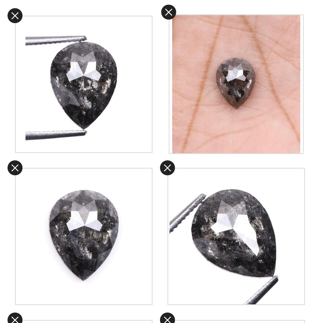 salt and pepper pear shape diamond
